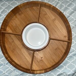 Nambe Duets Acacia Wood & Porcelain Lazy Susan